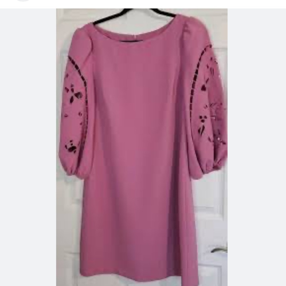 Vince Camuto Shift Dress NWT Eyelet Bell Sleeve SZ 4 Dusty Rose Cotton Mini
